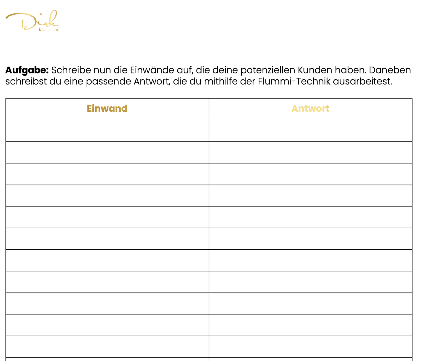 Worksheet für schnelle Ergebnisse